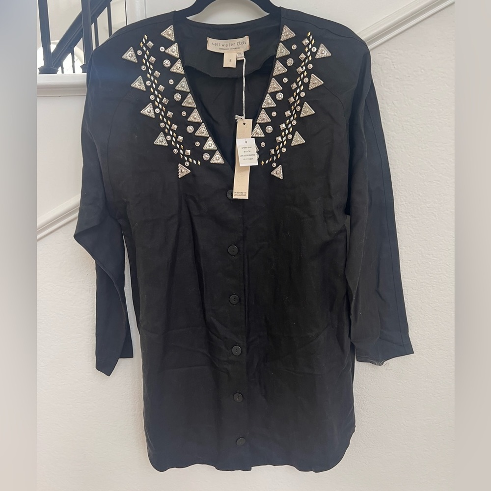 🖤 Saltwater Luxe Studded Black Mini Dress – Size Small – NWT